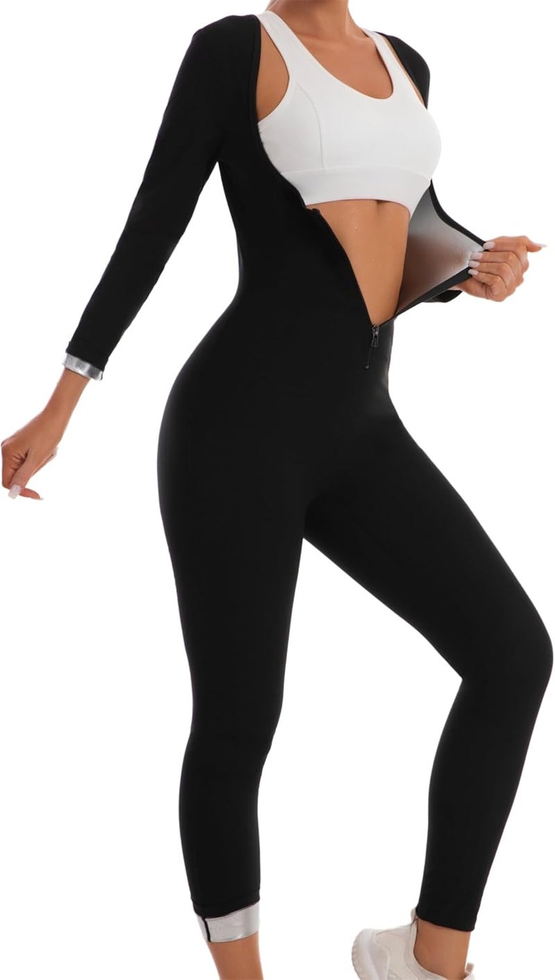 Dokelovy Women's Sauna Suit Workout Sets Long Sleeve Jumpsuit, Full Body Corset Sweatsuit Sweat-Enhancing Waist Trainer - Image 1